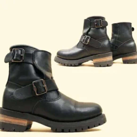 Vintage (90s) Skechers Black Leather Double Buckle Ankle Boot Sz 6 - Picture 1 of 9